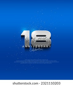 Silver metallic design number. 18th anniversary celebration with elegant 3d design. Premium vector background for greeting and celebration.
