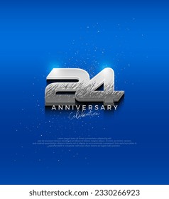 Silver metallic design number. 24th anniversary celebration with elegant 3d design. Premium vector background for greeting and celebration.