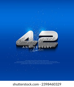 Silbermetallische Designnummer. 42. Jubiläumsfeier mit elegantem 3D-Design. Premium-Vektorhintergrund für Gruß und Feiern.