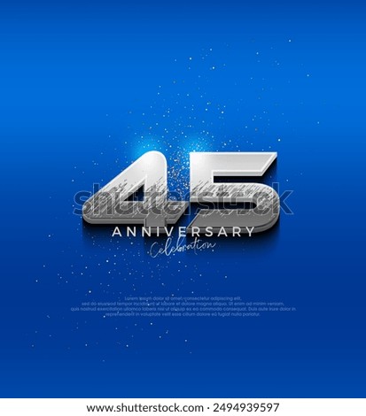 Silver metallic design number. 45th anniversary celebration with elegant 3d design. Premium vector background for greeting and celebration.