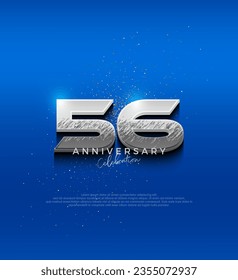 Silver metallic design number. 56th anniversary celebration with elegant 3d design. Premium vector background for greeting and celebration.