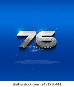 Número de diseño metálico plateado. Celebración del 76 aniversario con elegante diseño 3d. Fondo vectorial premium para el saludo y la celebración.