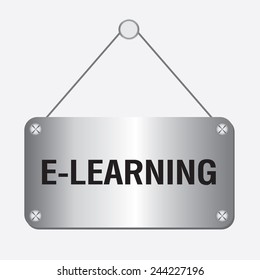 silver metallic e-learning sign hanging on the wall 