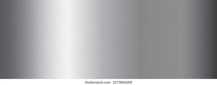 Silver metallic gradient texture. Grey metal foil background. Wide shiny titan or aluminum sheet for label, plate, sign, tag, print. Stainless steel textured material surface. Vector chrome backdrop