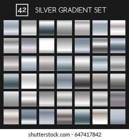 Silver metallic gradient vector set. Argent or chrome metal vector gradients for fashion and design