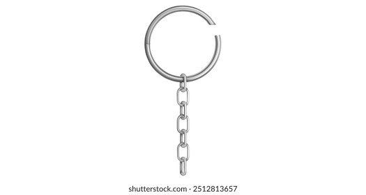 Silver Metallic Key Ring With Chain Vector Illustration.
