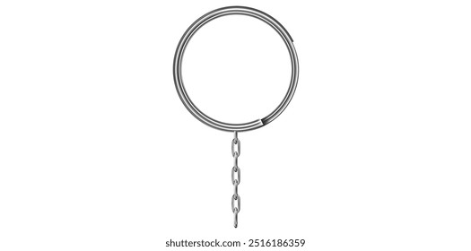 Silver Metallic Key Ring With Chain Vector Illustration.

