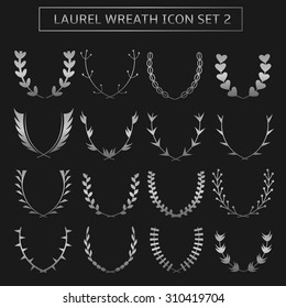 Silver Metallic Laurel Wreath icon set. Victory champion triumph success winner symbols