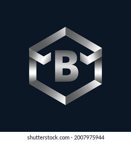 Silver Metallic Letter B Logo Template.  Metallic Logo Design for Letter B.