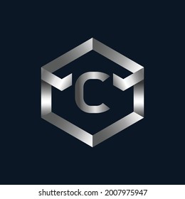 Plantilla de logotipo de la letra metálica plateada C.  Diseño de logotipo metálico para la letra C.