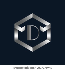 Silver Metallic Letter D Logo Template.  Metallic Logo Design for Letter D.