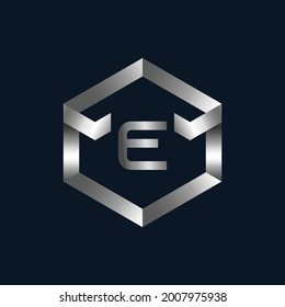 Silver Metallic Letter E Logo Template.  Metallic Logo Design for Letter E.