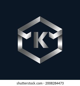 Silver Metallic Letter K Logo Template.  Metallisches Logo-Design für Buchstabe K.