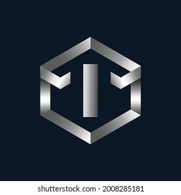 Silver Metallic Letter I Logo Template. Metallisches Logo-Design für Buchstabe I.