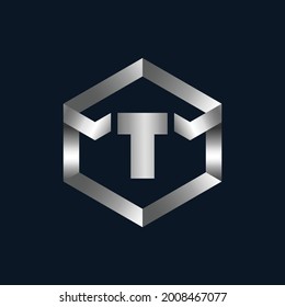Silver Metallic Letter T Logo Template.  Metallic Logo Design for Letter T.