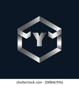 Silver Metallic Letter Y Logo Template.  Metallic Logo Design for Letter Y.