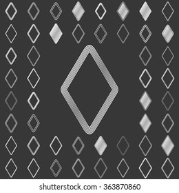 Silver metallic line rhombus icon design set