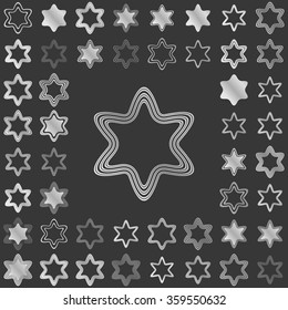 Silver metallic line star icon design set