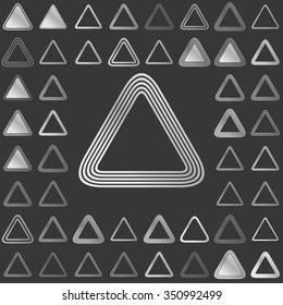 Silver metallic line triangle icon design set