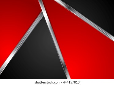 Silver metallic lines, contrast red black tech background. Vector graphic design with metal stripes