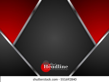 Silver metallic lines, contrast red black tech background. Vector digital design with metal stripes