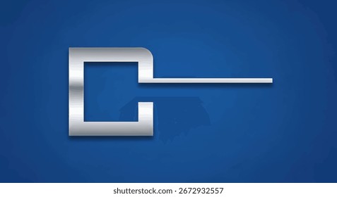 Silver metallic logo design, square shape with a line extending to the right, simple and modern style.