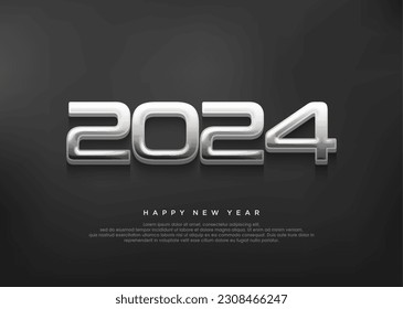 Silver metallic modern happy new year 2024 number.