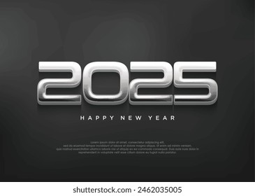 Silver metallic modern happy new year numbers 2025. Elegant design with a simple touch of color. Design for calendars, posters and social media posts.