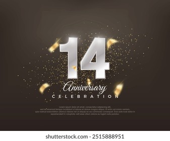 Silver metallic number 14th. luxurious and elegant celebration design. Premium vector for poster, banner, celebration greeting.