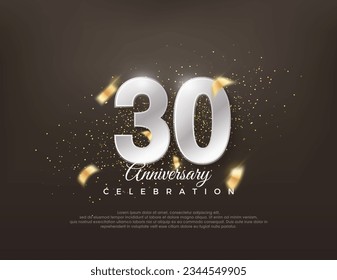 Silver metallic number 30th. luxurious and elegant celebration design. Premium vector for poster, banner, celebration greeting.