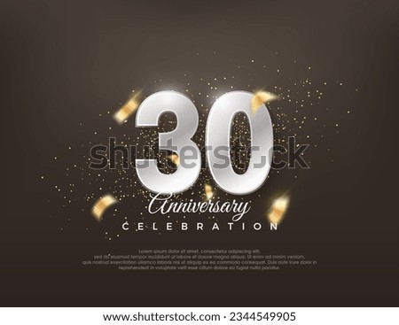 Silver metallic number 30th. luxurious and elegant celebration design. Premium vector for poster, banner, celebration greeting.