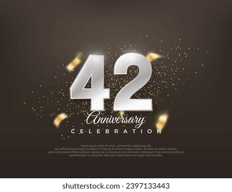 Silver metallic number 42nd. luxurious and elegant celebration design. Premium vector for poster, banner, celebration greeting.