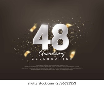 Silver metallic number 48th. luxurious and elegant celebration design. Premium vector for poster, banner, celebration greeting.