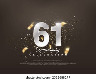 Silver metallic number 61st. luxurious and elegant celebration design. Premium vector for poster, banner, celebration greeting.