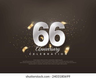 Silver metallic number 66th. luxurious and elegant celebration design. Premium vector for poster, banner, celebration greeting.