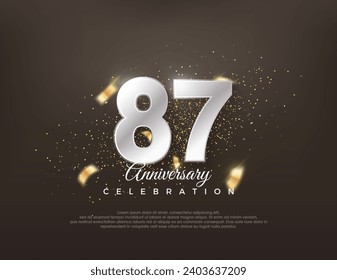 Silver metallic number 87th. luxurious and elegant celebration design. Premium vector for poster, banner, celebration greeting.