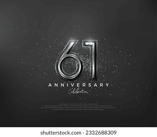 Silver metallic number design. premium number 61st anniversary. Premium vector for poster, banner, celebration greeting.