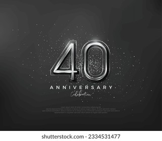 Diseño de números metálicos plateados. número premium 40 aniversario. Vector premium para afiches, banner, saludo de celebración.