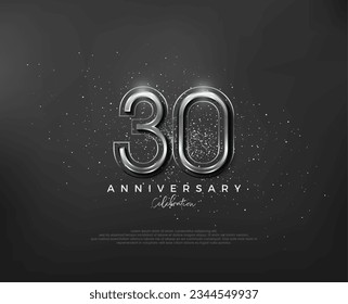 Diseño de números metálicos plateados. número premium 30 aniversario. Vector premium para afiches, banner, saludo de celebración.