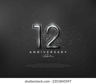 Diseño de números metálicos plateados. número premium 12º aniversario. Vector premium para afiches, banner, saludo de celebración.