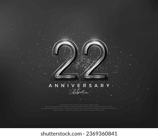 Diseño de números metálicos plateados. número premium 22 aniversario. Vector premium para afiches, banner, saludo de celebración.