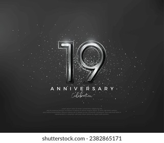 Diseño de números metálicos plateados. número premium 19º aniversario. Vector premium para afiches, banner, saludo de celebración.