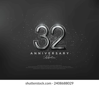 Silver metallic number design. premium number 32nd anniversary. Premium vector for poster, banner, celebration greeting.