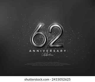 Silver metallic number design. premium number 62nd anniversary. Premium vector for poster, banner, celebration greeting.
