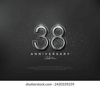 Silver metallic number design. premium number 38th anniversary. Premium vector for poster, banner, celebration greeting.