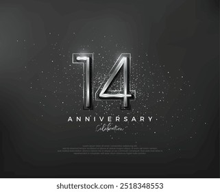 Diseño de número metálico plateado. número premium 14 aniversario. Vector de Premium para cartel, Anuncio, saludo de celebración.