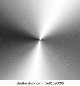 Silver Metallic Radial Gradient With Scratches. Titan, Steel, Chrome, Nickel Foil Surface Texture Effect. Vector Illustration.