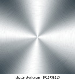 Silver metallic radial gradient with scratches. Titan, steel, chrome, nickel foil surface texture effect. Vector illustration.