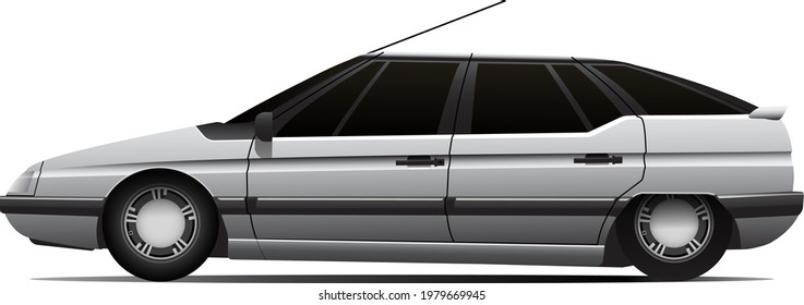 Silver metallic realistic hatchback sedan illustration vector.