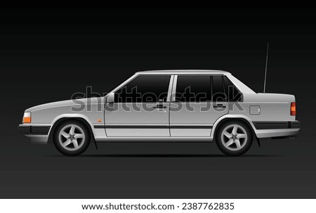 Silver metallic realistic large sedan in dark gradient background illustration vector.